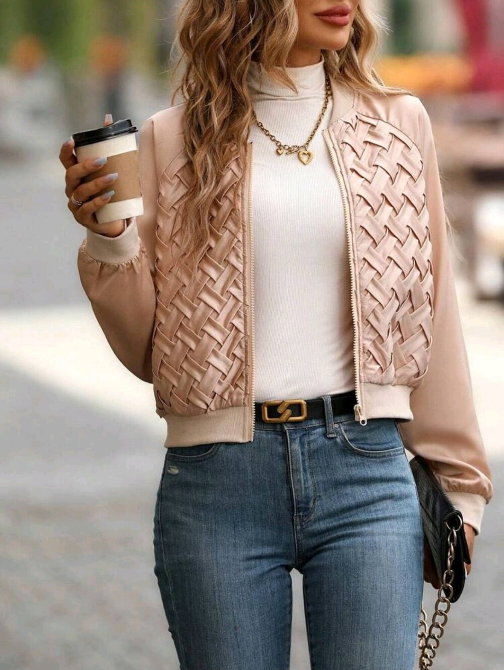 Solid Zip Up Bomber Jacket Fall Winter Cloth For Women